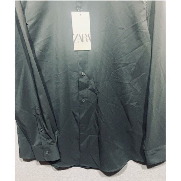 Zara Men Dress Preppy Stretch Button Down Shirt Black Size Large NWT - Picture 8 of 13